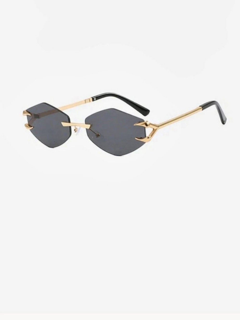 Rimless Geometric Sunglasses with Spiked Gold Temples – Black